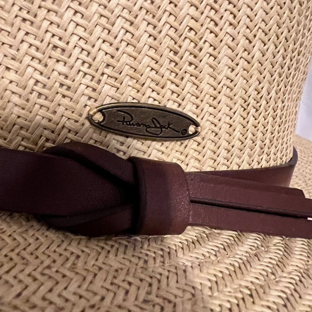 Panama Jack Original Tan Straw Natural Hat-Brown Band-12 1/2' dia.-Inside 6 1/2 - Picture 8 of 15